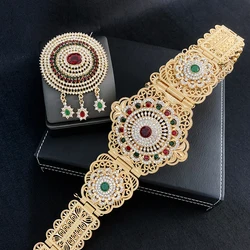Morocco  Bridal Dress Belt In Gold Green Red Rhinestone Caftan Belts Long Chain Arabic Muslim Bridal Accessories Wedding Belts