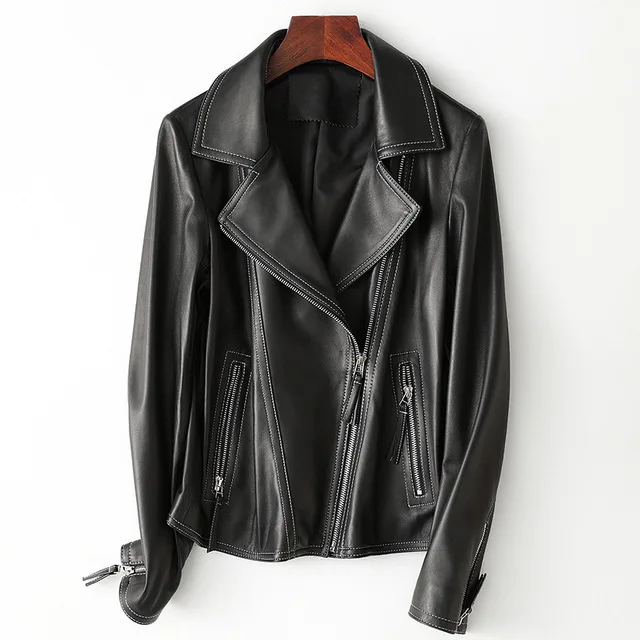 

Ladies Genuine Leather Jacket Sheepskin Coat 100% Real Sheep Leather Jacket Women Motorcycle Autumn Winter Female Outerwear 2019