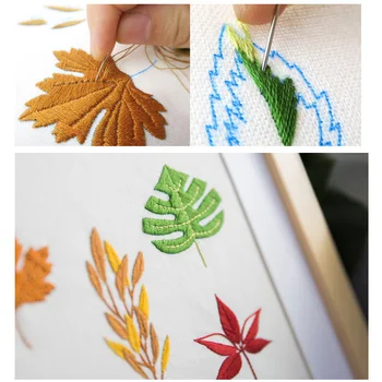 

Easy DIY Embroidery Kit Needlework Leaf Pattern Printed Cross Stitch Painting Handmade Swing Art Craft Creative Home Decor