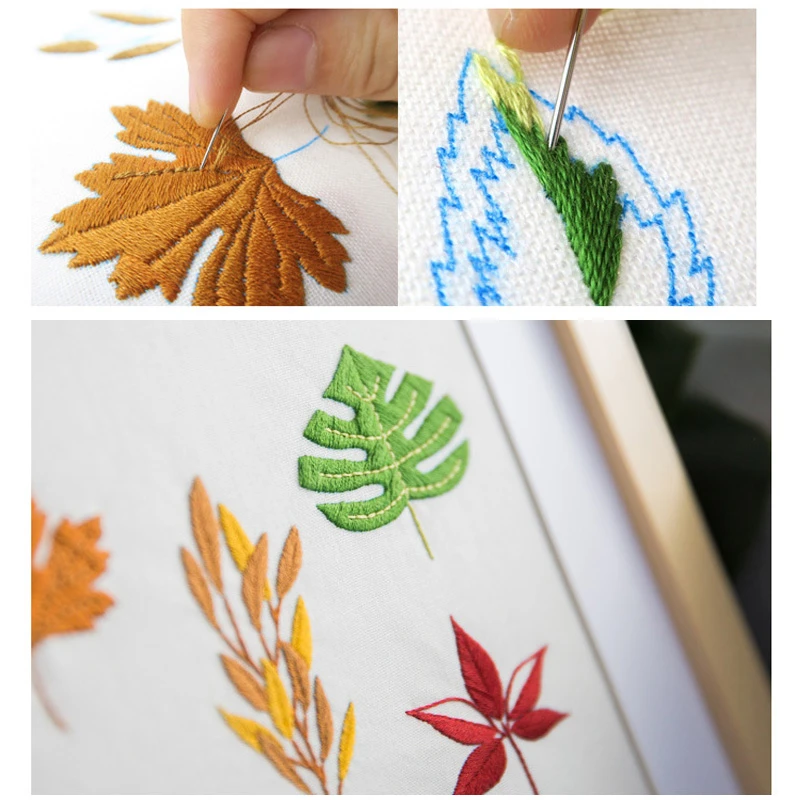 Easy Diy Embroidery Kit Needlework Leaf Pattern Printed Cross Stitch Painting Handmade Swing Art Craft Creative Home Decor Embroidery Aliexpress