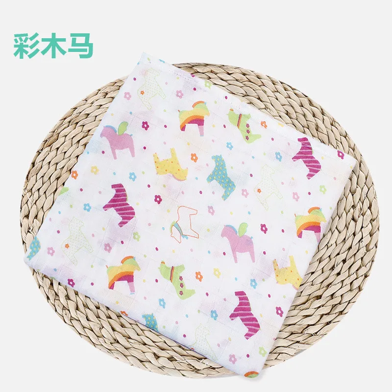 120*120CM Muslin swaddle wrap Cotton Double layer print Soft baby Blanket newborn Stroller Cover Sleepsack Gauze Bath towel - Цвет: Color trojan