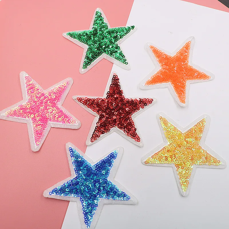High quality cartoon embroidered iron 6 color star sequins patch