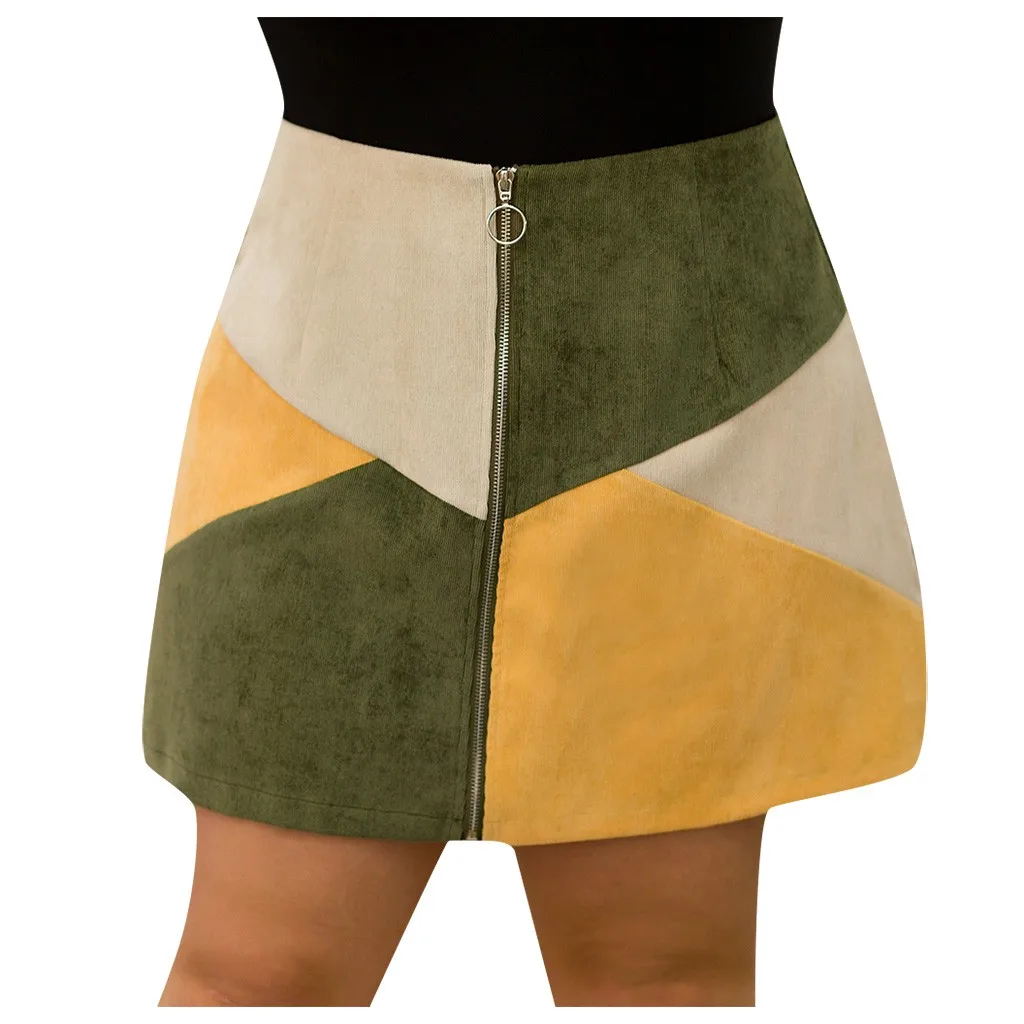 Faldas mujer moda юбки женские осенние размера плюс трехцветные Прошитые на молнии толстые мини зимние юбки jupe femme