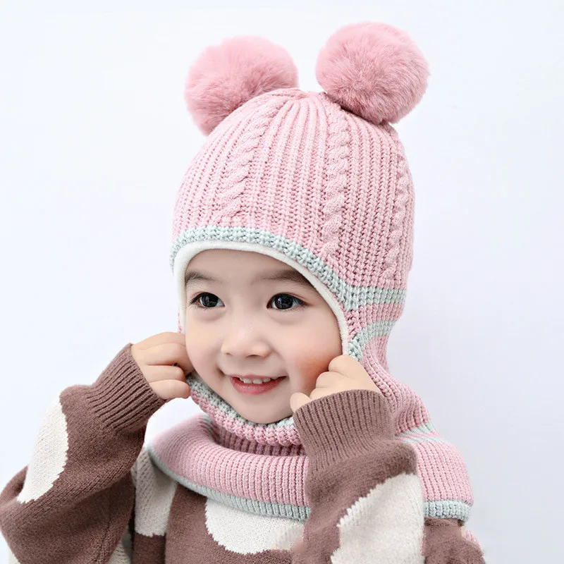 Шапка для девочек на осень/зиму, ветрозащитная вязаная шерстяная шапка, детская теплая шапка для мальчиков, детская трикотажная шапка