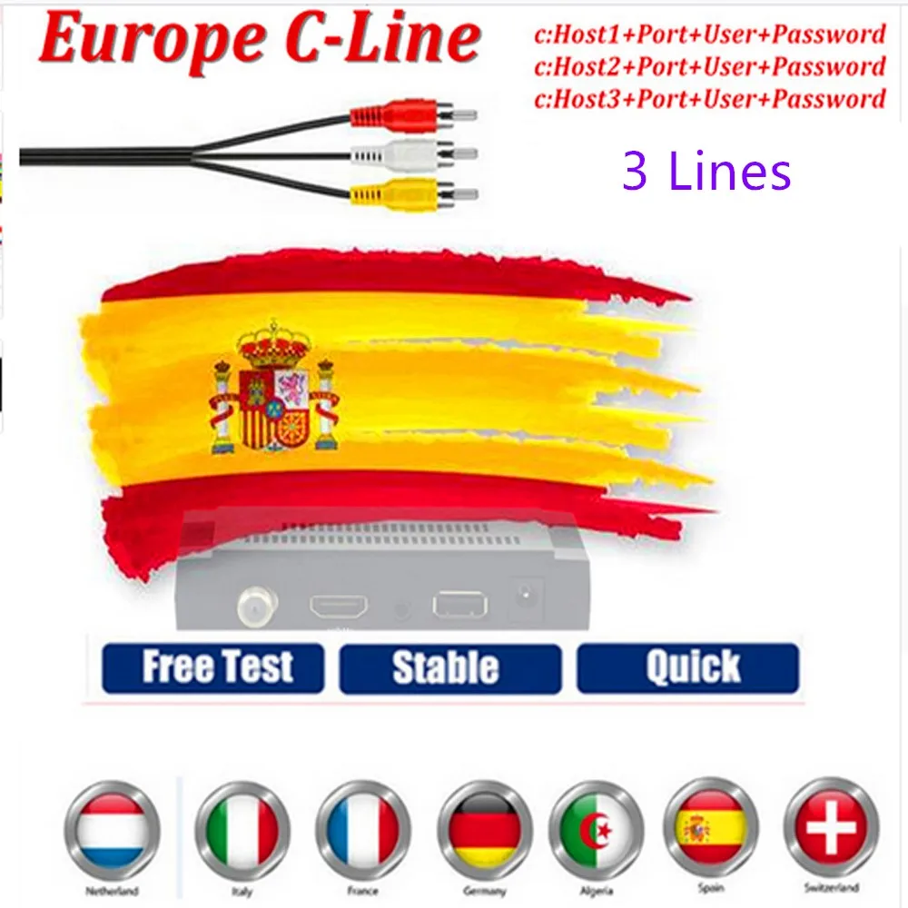 Испания рецептор Cccams линии на 1 год Испания используется для freesat v7 DVB-S2 CCcam спутниковый ресивер Европа каналы 3 линии