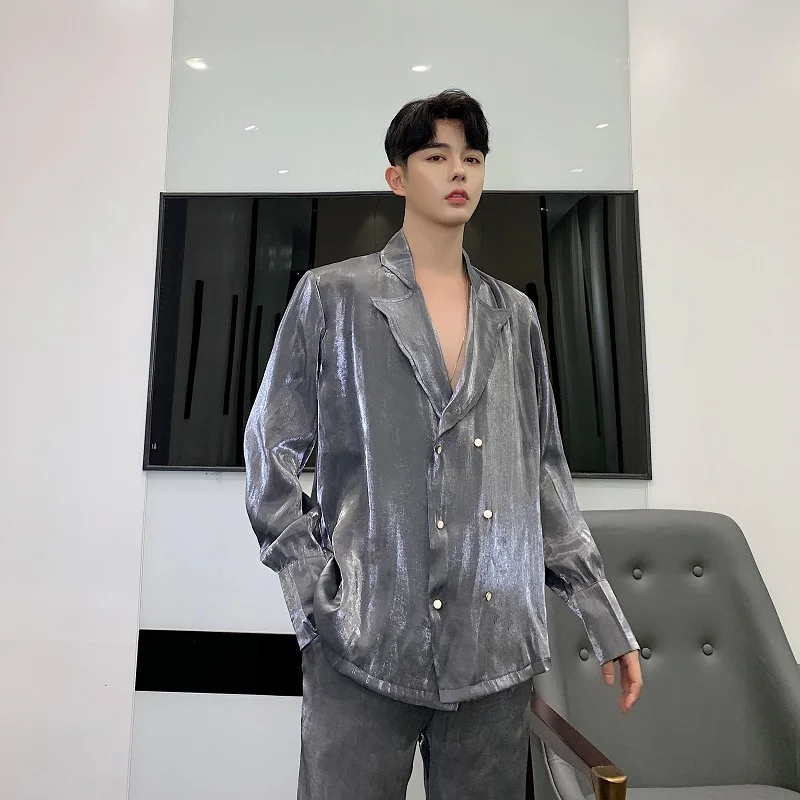 

Men 2PCS Sets (shirt+pant) Male Vintage Fashion Streetwear Hip Hop Loose Casual Long Sleeve Shirt Style Coat Straight Pant
