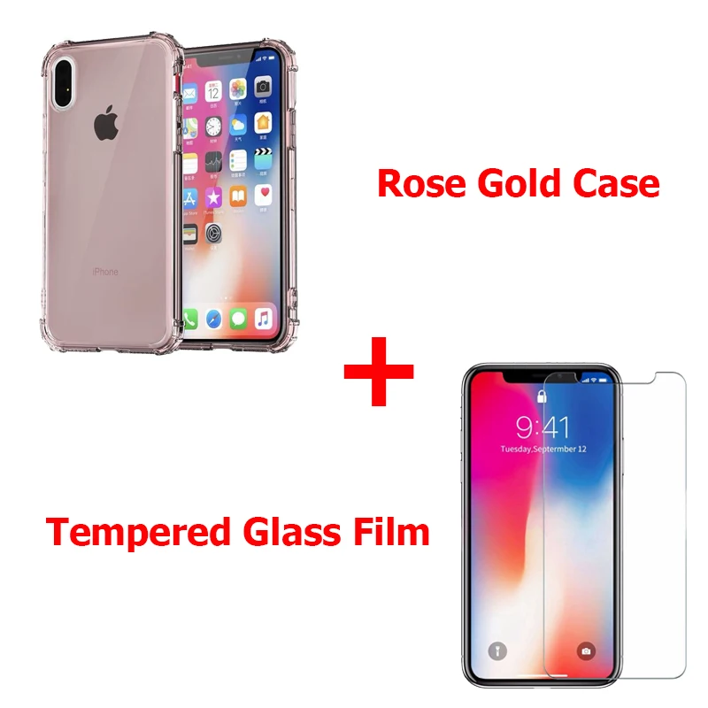 Противоударный бампер прозрачный силиконовый чехол для телефона для iPhone 11 pro X XS XR XS Max 8 7 6 6S Plus защитная задняя крышка чехол s - Цвет: Rose Gold  Film