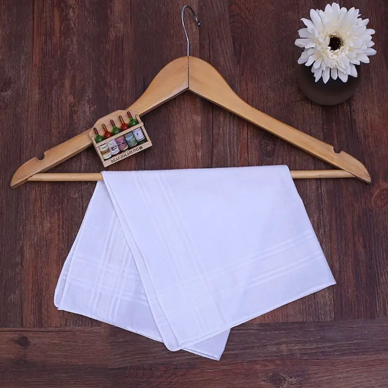 

40x40cm Men Womens Fancy Woven Handkerchiefs Classic Pure White Cotton Hankies Stripes Jacquard Print Pocket Square Towel Gift