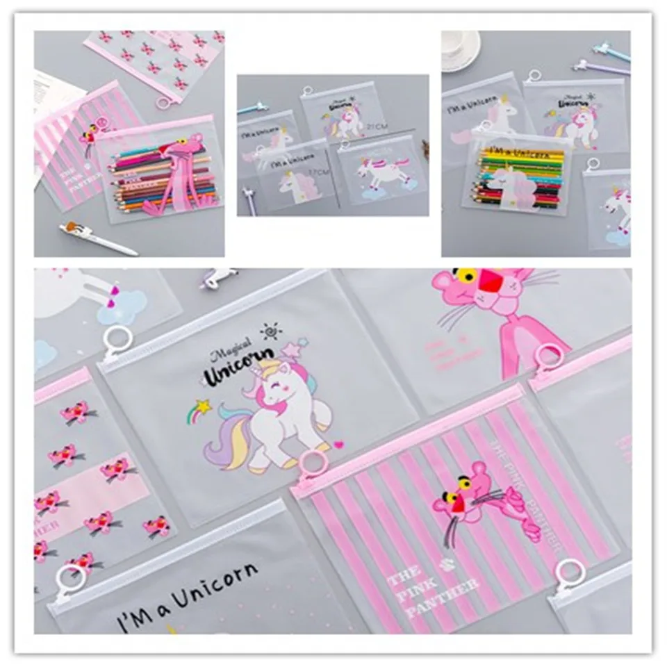 Bolsa transparente para documentos, carpeta de archivos de Pvc, organizador de lápices, suministros de papelería para oficina y escuela, bonito unicornio, 1 ud.