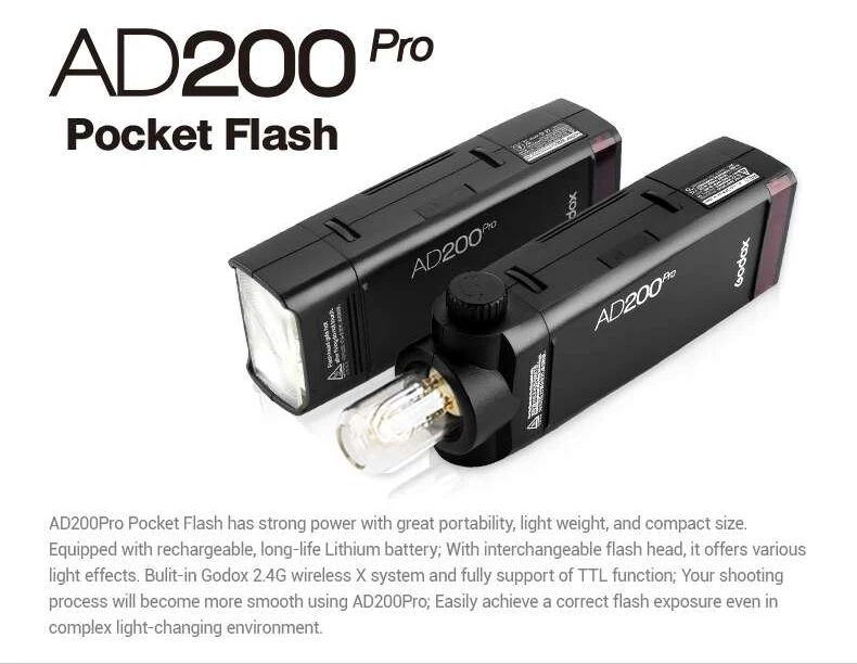 

Godox AD200pro 200Ws Outdoor Flash Speedlight TTL HSS 2.4G Wireless X AD200 PRO Pocket Flash For Sony Nikon Canon Fujifilm