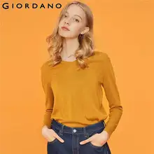 Giordano женский свитер однотонный v-образный вырез тонкий трикотаж длинный рукав хлопок смесь Pull Femme элегантная женская одежда 05359865