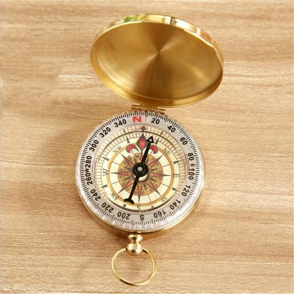 None Pocket Watch Style Pure Copper Outdoor Camping Hiking Navigation Compass with Ring Luminous Function