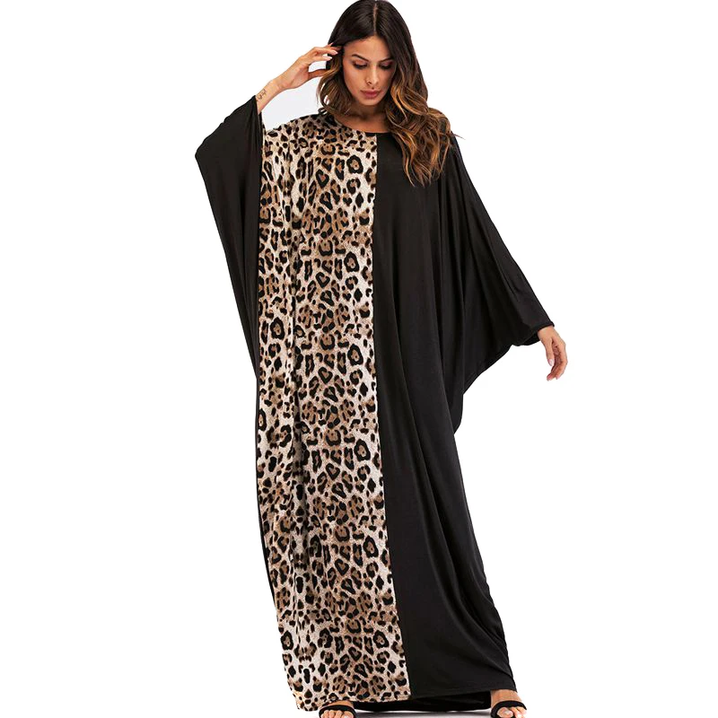 

MD Islamic Clothing Maxi Dresses For Women Abaya Dubai Turkey Muslim Hijab Dress Leopard Print Caftan Robe Plus Size Djellaba