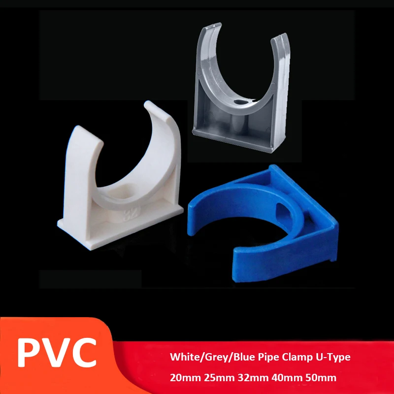

PVC U-Type Pipe Clamp 20mm 25mm 32mm 40mm 50mm Plastic Pipe Clip Tube Holder Pipe Fitting Fixed With Screws White/Grey/Blue