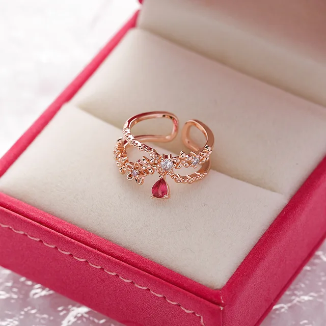Korea's New Exquisite Crystal Flower Ring Fashion Temperament Sweet Versatile Love Opening Ring Female Jewelry 3