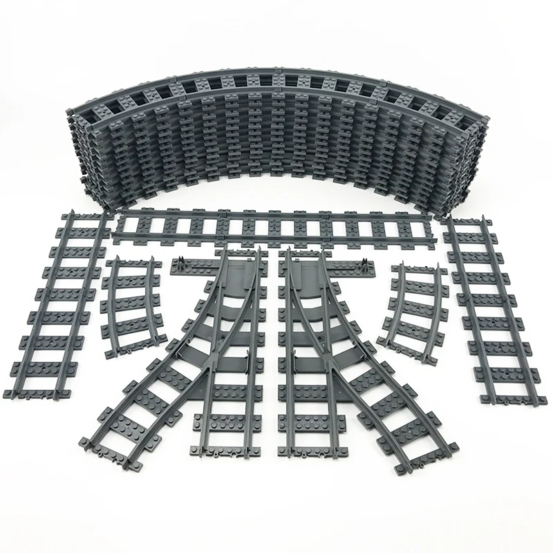 

City Trains Flexible Track Rail Crossing Straight Curved Rails Building Blocks Legoes Bricks Educational Toys for Children