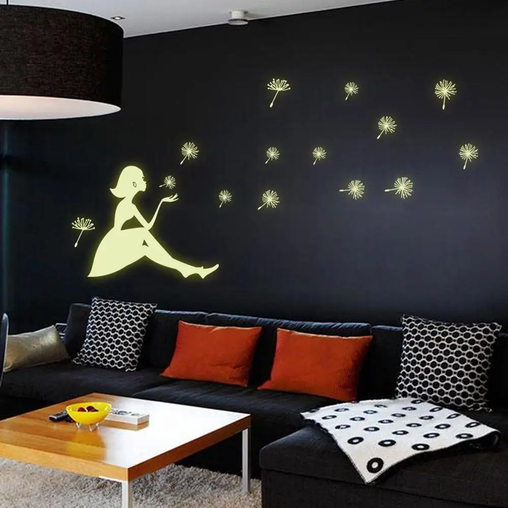 

Glow in the Dark Vinyl Wall Decal Stickers Waterproof Dandelion Girl Decor
