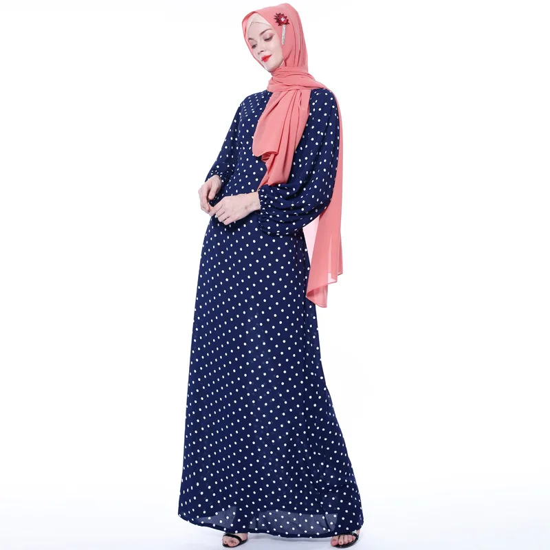 Плюс Размеры класса люкс в горошек Абаи мусульманское длинное платье для девочки, кардиган с длинными халаты Jubah кимоно Рамазан Исламской Костюмы ноги Услуги - Цвет: Navy Blue