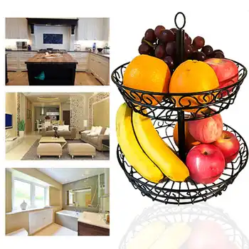 

Household 2 Tier Fruit Plate Countertop Metal Fruit Basket Vintage Style Tray Stand Home Storage Basket For Kitchen Supplies