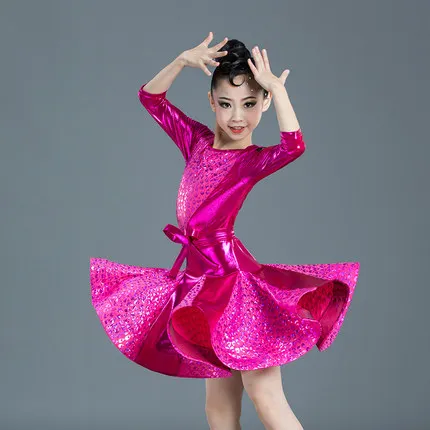 middle sleeve red Детское профессиональное платье с длинным рукавом для латинских танцев Одежда для бальных танцев для девочек детский современный ча-ча костюм для танцев под Джаз танцевальная одежда - Цвет: middle sleeve red