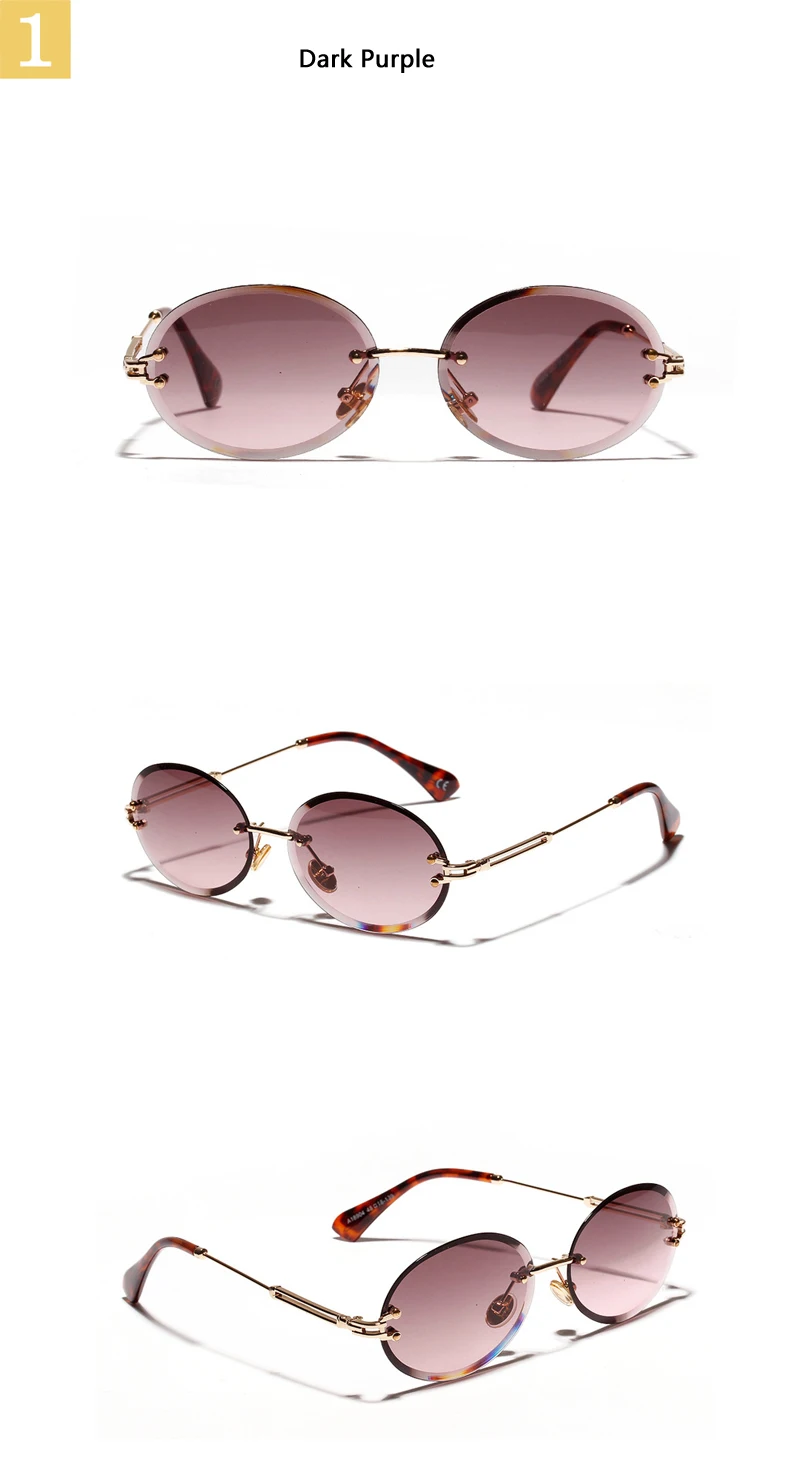 Бескаркасные Овальные Солнцезащитные очки женские брендовые дизайнерские солнцезащитные очки без оправы черные синие прозрачные стекла, винтажные Оттенки UV400