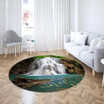 

Waterfall Round Carpet 3D Print Nature Scenery Computer Chair Area Carpet Home Decor Floor Rugs Beautiful Play Tent Floor Mat