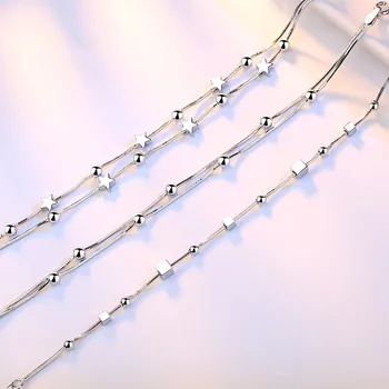 

925 Stamp Sterling silver jewelry high quality fashion woman bracelet retro square simple bracelet length 20CM