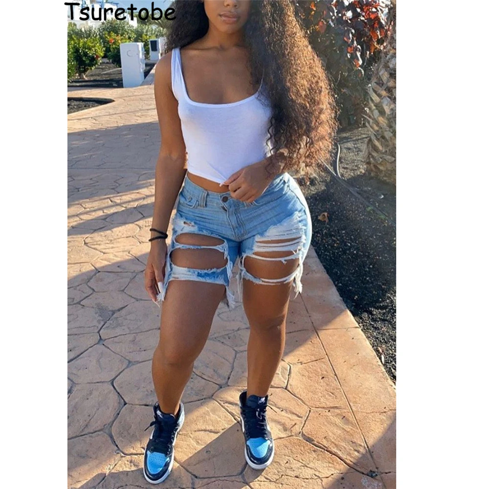 Tsuretobe Sexy Ripped Jean Shorts Women Summer High Waist Denim Shorts Tassel Cut Up Shorts For Women Fashion Distressed Shorts Tsuretobe Sexy Ripped Jean Shorts Women Summer High Waist Denim Shorts Tassel Cut Up Shorts For Women Fashion Distressed Shorts