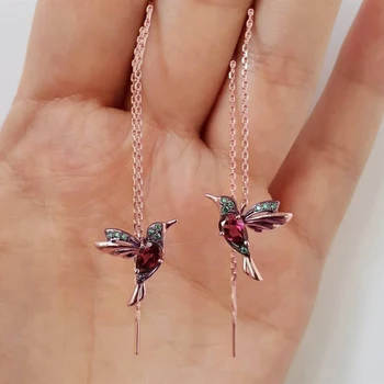 

2020 Elegant Cute Bird Zircon Drop Earrings For Women Trendy Long Tassels Dangle Earrings Wedding Party Jewelry