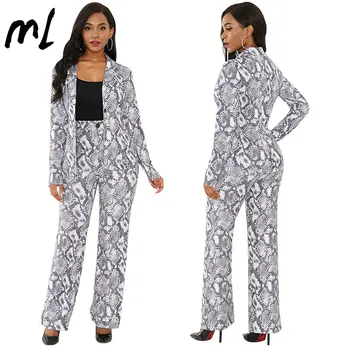 

Autumn Winter New Women's Business Office Suit Elegant SexyTwo-Piece Snake Print Suit Pants Set Office Wear Fashion Women Suits