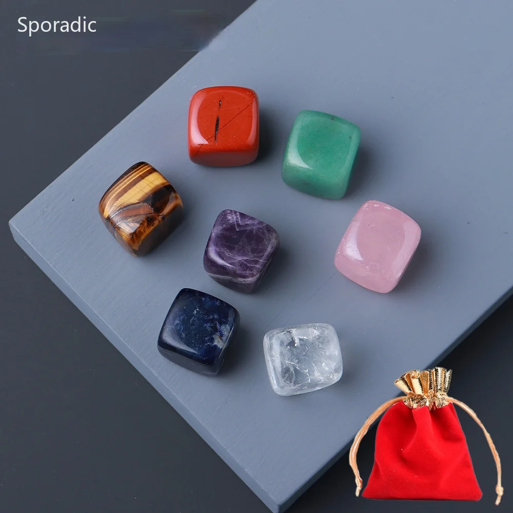 Sporadic 7pcs/set Natural Mineral Tumbled Stone Quartz Rock Healing Chakra Reiki Crystal Beads Point Garden Decor Gift Bag | Дом и сад