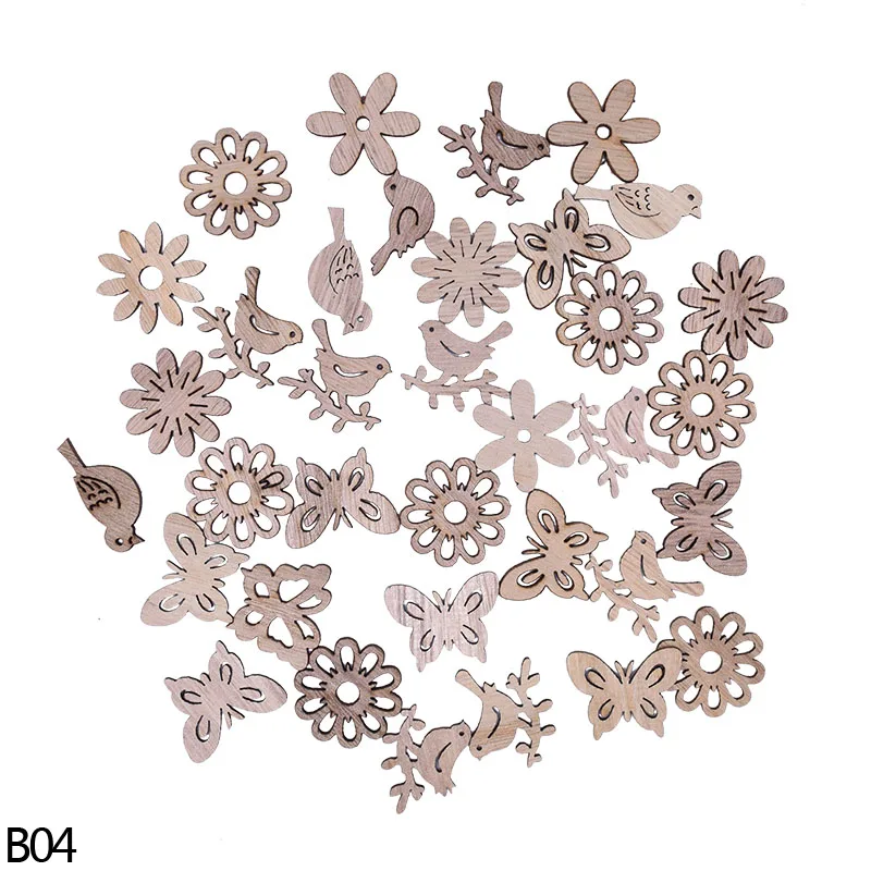 50Pcs-B04 50Pcs/lot Christmas Wooden Blocks Tree Hanging Ornament Santa Claus Elk Snowflake Xmas Decorations New Year Kids Favor Decor - Цвет: 50Pcs-B04