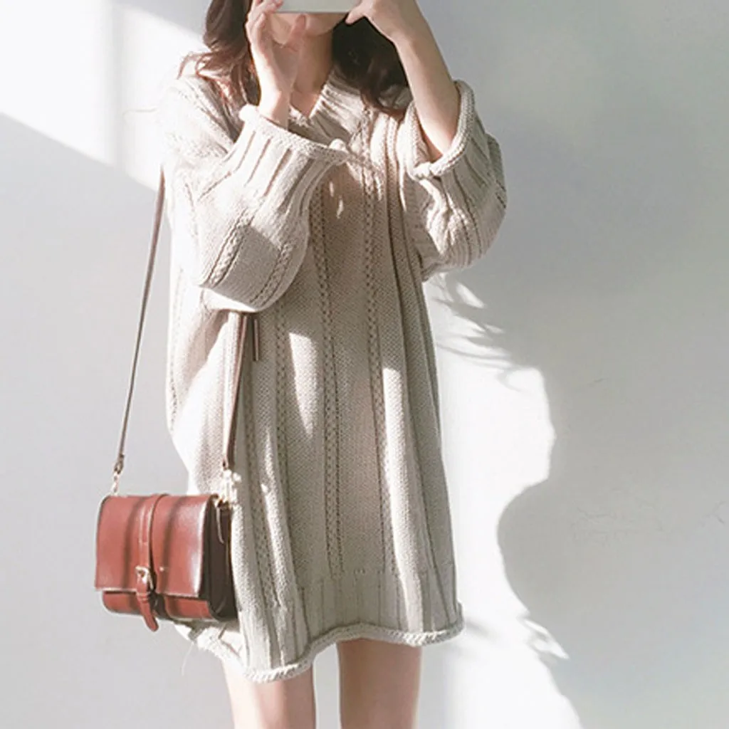 Vestidos ropa mujer, зимнее платье, женское повседневное однотонное вязаное платье с v-образным вырезом и длинным рукавом, свитер, рождественское платье, robe femme