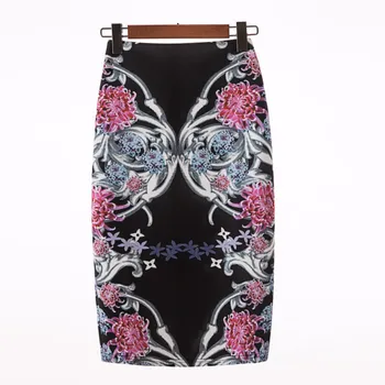 

Hot Sale Novelty Geometric Print Women Casual Faldas Pencil Skirts Western Fashion Design Vogue Girl Ethnic Slim Bottoms