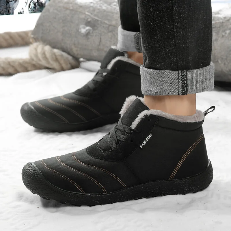 MRCAVE/зимние ботинки для мужчин, теплые меховые водонепроницаемые Нескользящие ботинки плюшевые Мужские Зимние ботильоны сохраняющие тепло, размеры 39-48