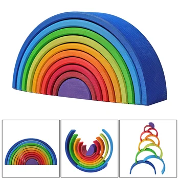 

10Pcs Wooden Rainbow Blocks Wooden Building Blocks For Kid Rainbow Building Blocks Montessori Educational Wooden Toy Dropship