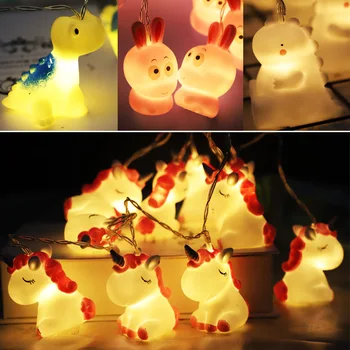 

New shark sheep duck unicorn dinosaur battery lamp girl's heart children's room decorative string lights 1.5M10 led usb