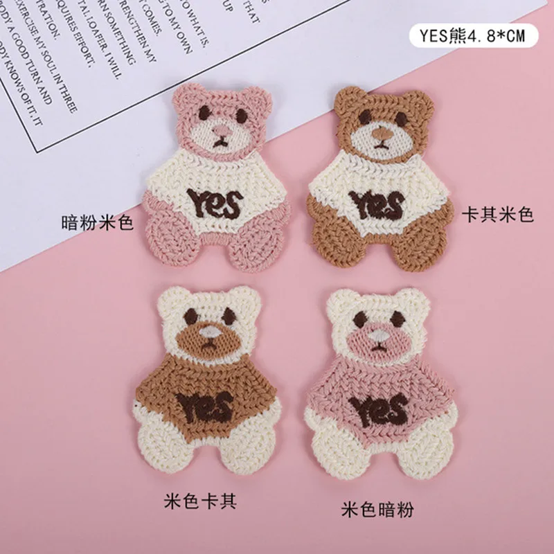4Pcs Cute Wool Knitting Love Bear Embroidery Animal Patches Bag Jacket Jeans Cartoon Iron On Patches For Clothes Headdress Stick self adhesive patches tactical insignia patch