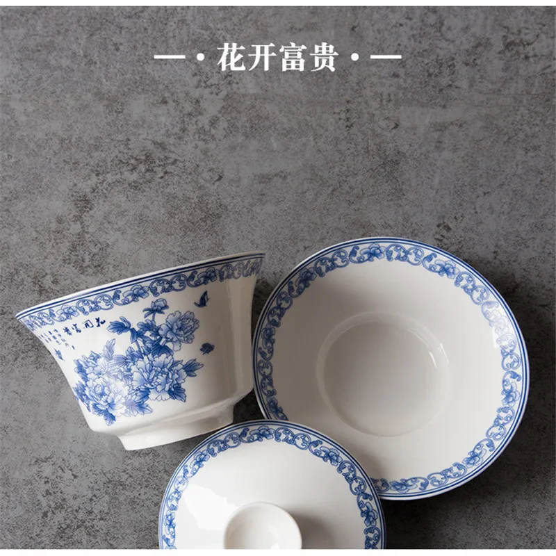 Цзиндэчжэнь чайная чашка 200 мл голубой и белый фарфор Gaiwan китайский Ретро SanCai чайная чаша керамическая чайная чашка и блюдце набор чайная посуда