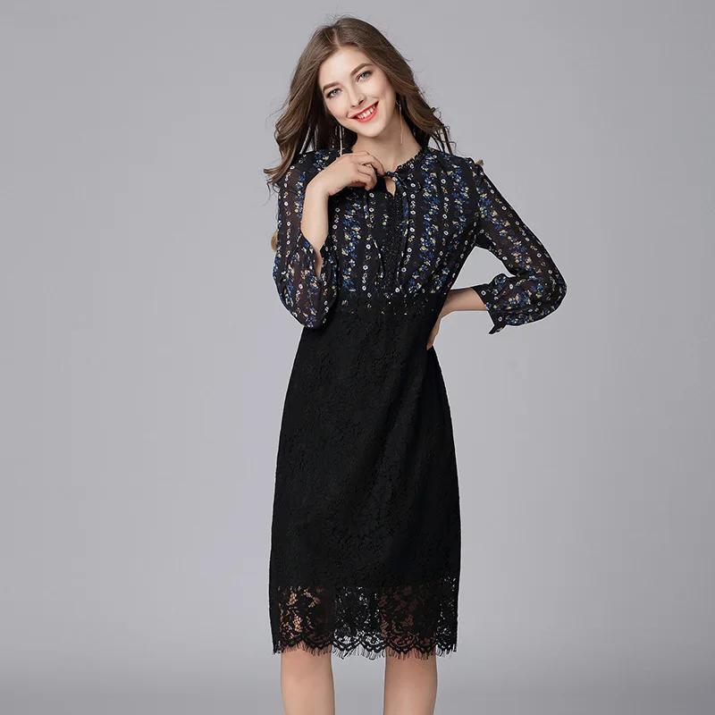 

Large Size Floral-Print Lace Skirt 2019 New Style Chiffon Mock Two-Piece Underwear Princess Dress Lace Base Outer Wear 200