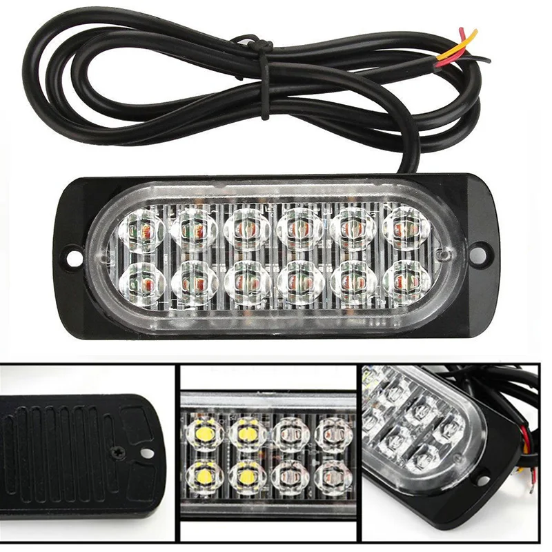 

12Pcs 12-LED RED/White 36W Flash Warning Strobe Light Bar Emergency Hazard Lamps