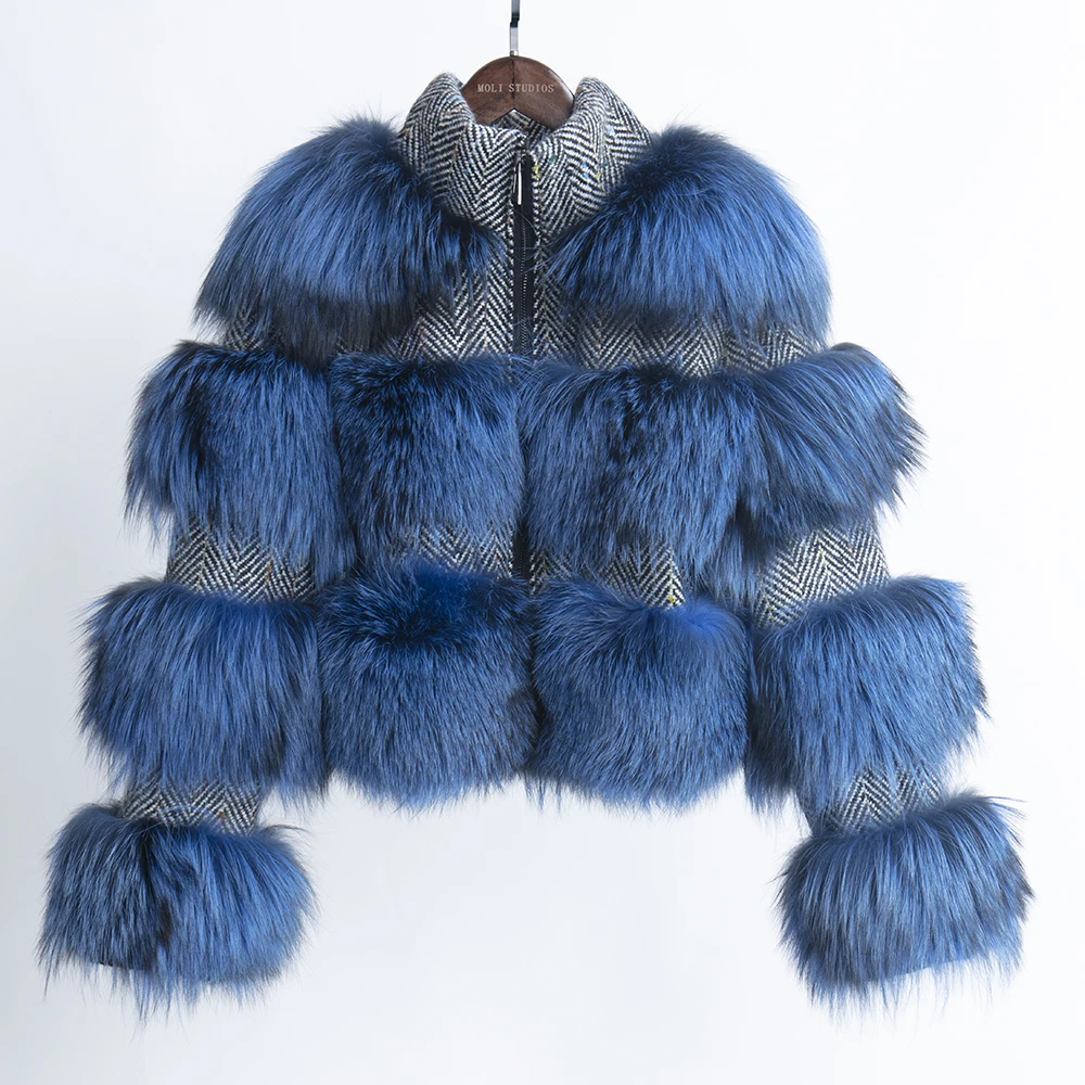 Blue Пальто из натурального Лисьего меха женская меховая куртка зимнее роскошное пальто Брендовое пальто женское плюс размер короткое пальто - Цвет: Blue