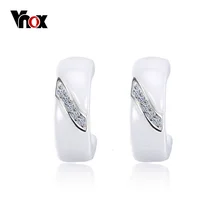 Vnox 925 стерлингов Серебряные серьги для Для женщин ювелирные изделия элегантный белый Керамика Серьги-гвоздики с кубического циркония