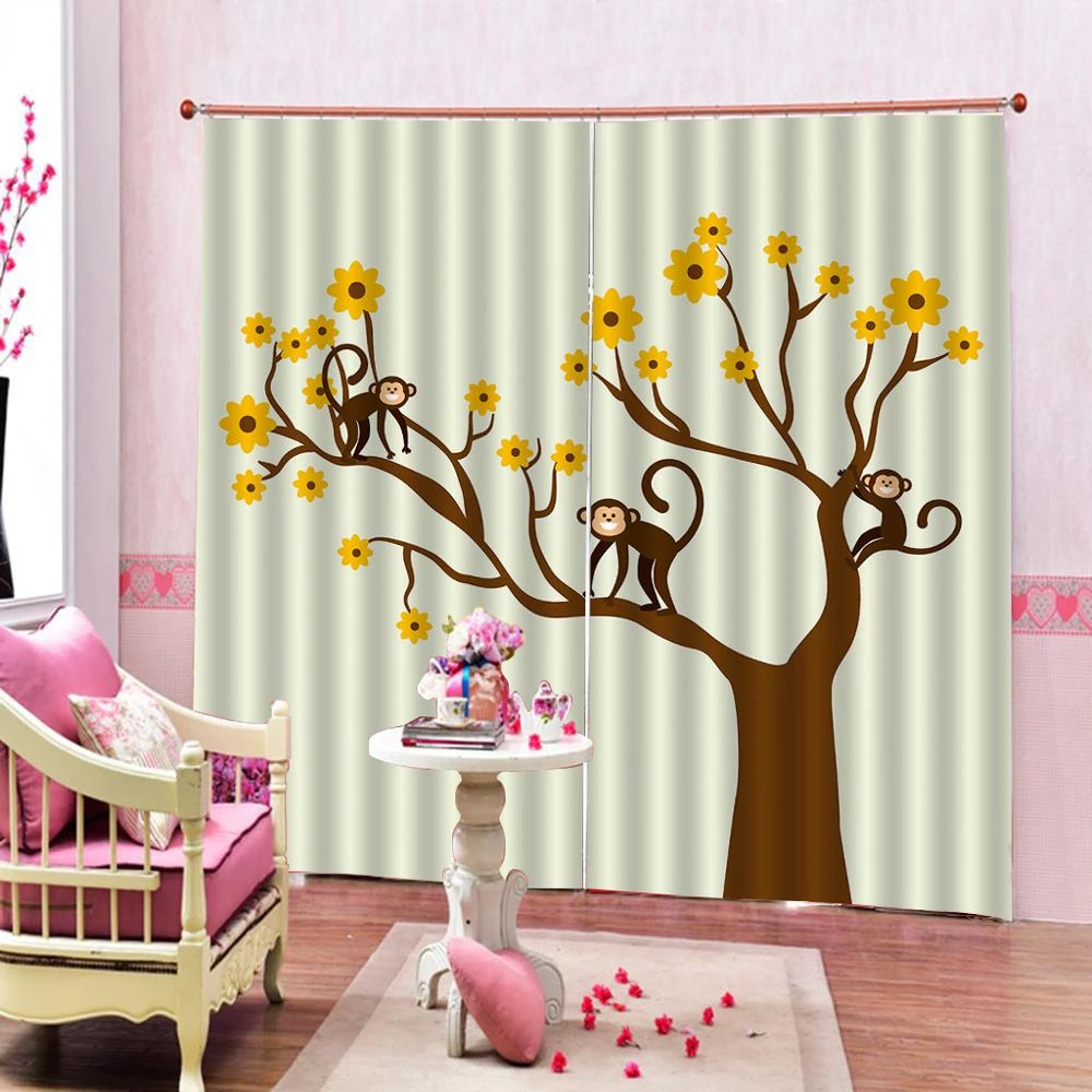 Cartoon animal Shower Curtain Funny Monkey Hanging from Tree Jungle Animals  Theme Mascot Print Blackout Curtains|Curtains| - AliExpress