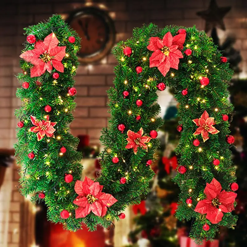 Искусственная зеленая булавка Рождественская Гирлянда Венок висящий орнамент блеск с поддельными цветами шары Рождественская елка