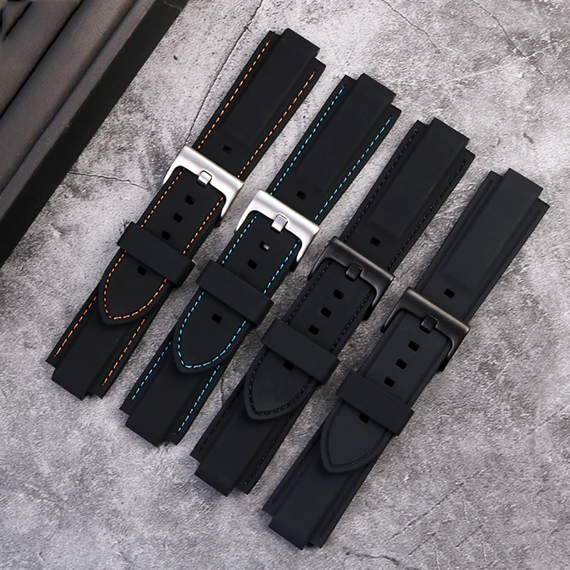 Cinturino In Gomma Siliconica Per Cinturino Oris Aquis Cinturino Convesso Cinturino Da Polso Con Fibbia Ad Ardiglione In Acciaio Inossidabile Nero 24M