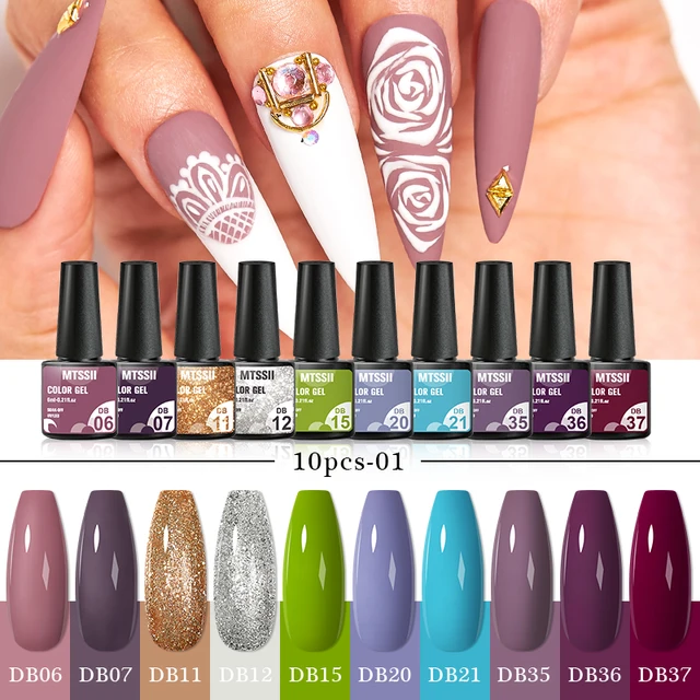 Mtssii 10Pcs/set Color Gel Nail Polish Set 100 Colors Semi Permanent UV Led Gel Varnish Soak Off Nail Lacquers Base Top Coat ZH12838 10PCS