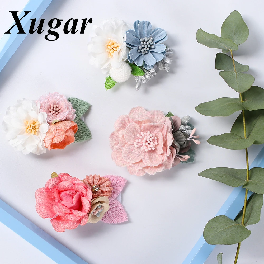 

xugar girls flowers rhinestone hair clips fashion cloth hairpins for kids girls colorful barrettes womens hair accessories