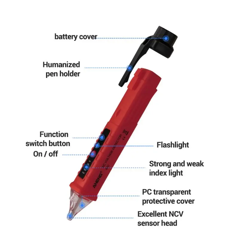 AC 12V~ 1000V Бесконтактный индукционный тест-карандаш Электрический тест er звук/светильник детектор напряжения с сигналом тревоги и светильник-вспышка