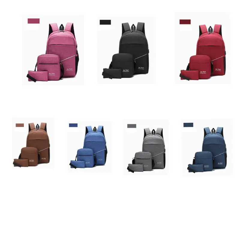 Anti-theft backpack USB port waterproof charging travel laptop bag three-piece